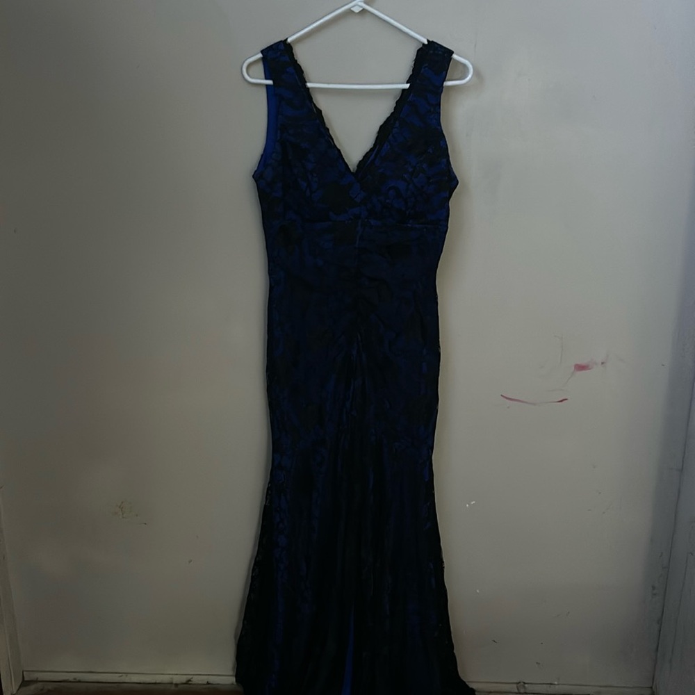 Black lace formal dress blue under layer
